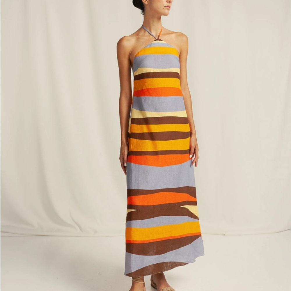 Halter Maxi Dress in Multi-Stripe Colors